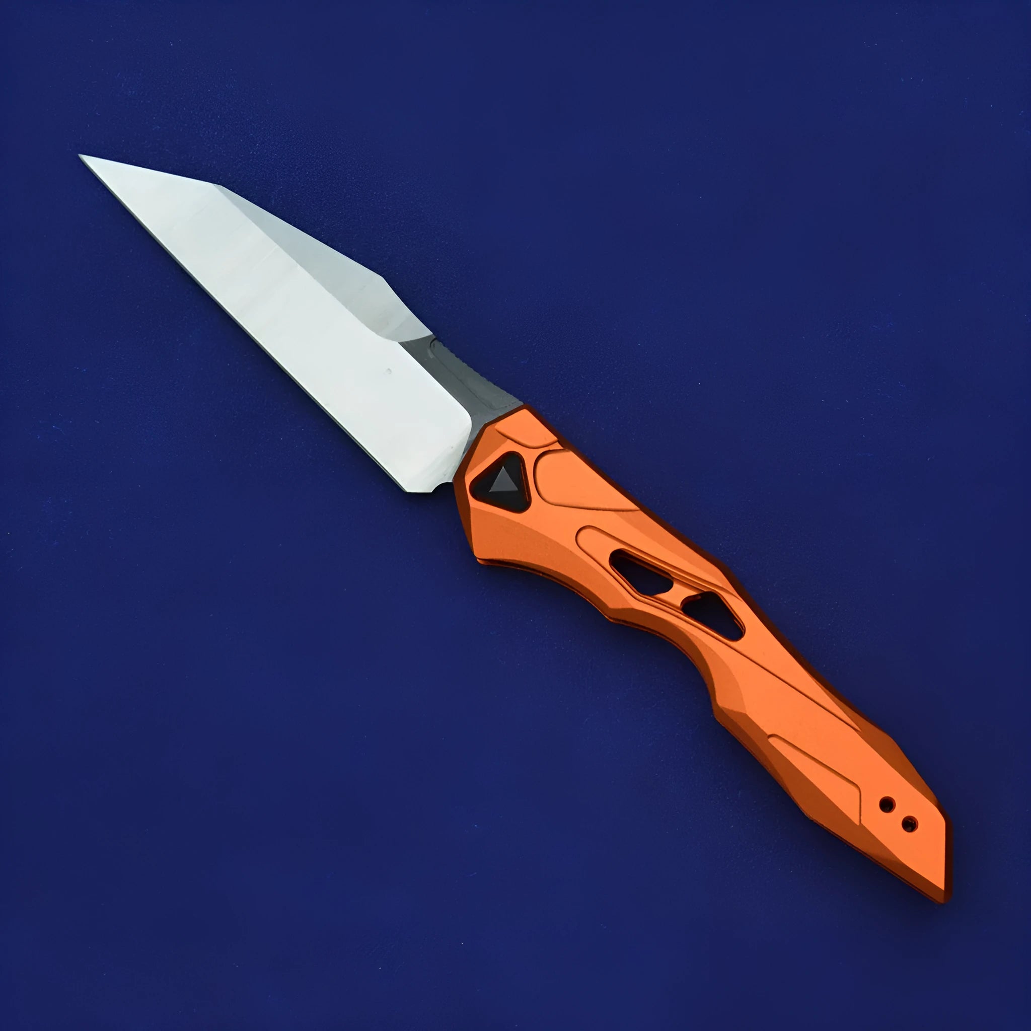 Black folding fruit knife with D2 steel blade and aluminium handle showing 19cm length