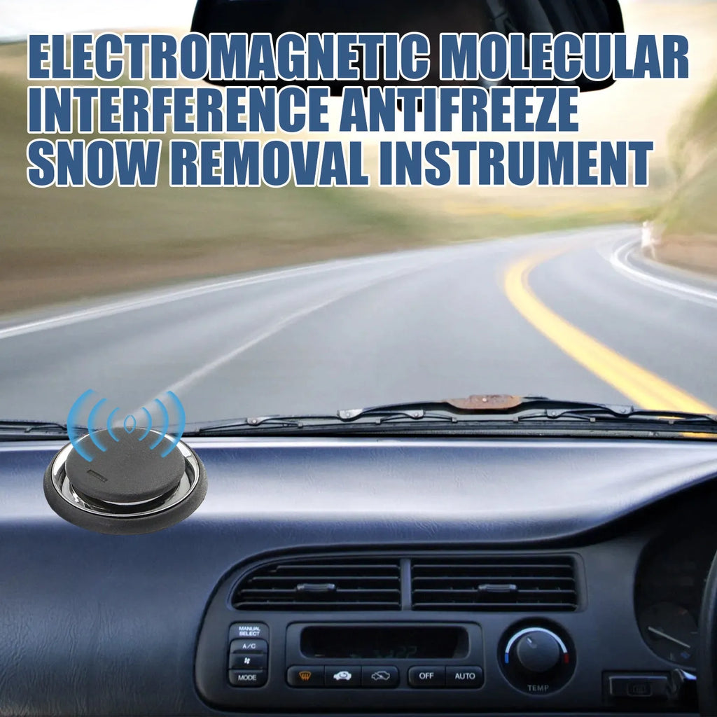 Black plastic portable car deicing instrument showing compact square shape.