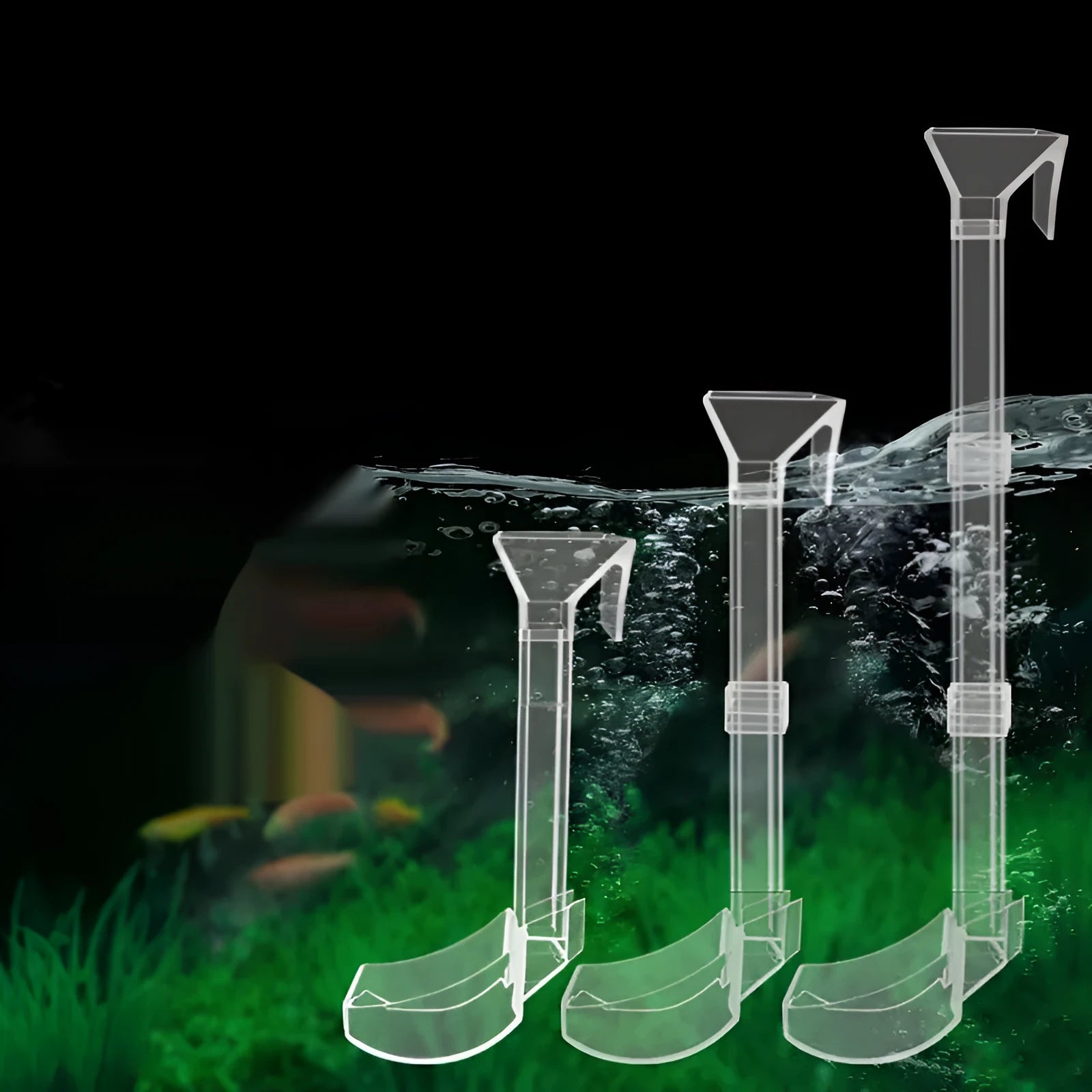 Aquarium feeding tube set with three length options including cleaning brush and feed spoon attachments
