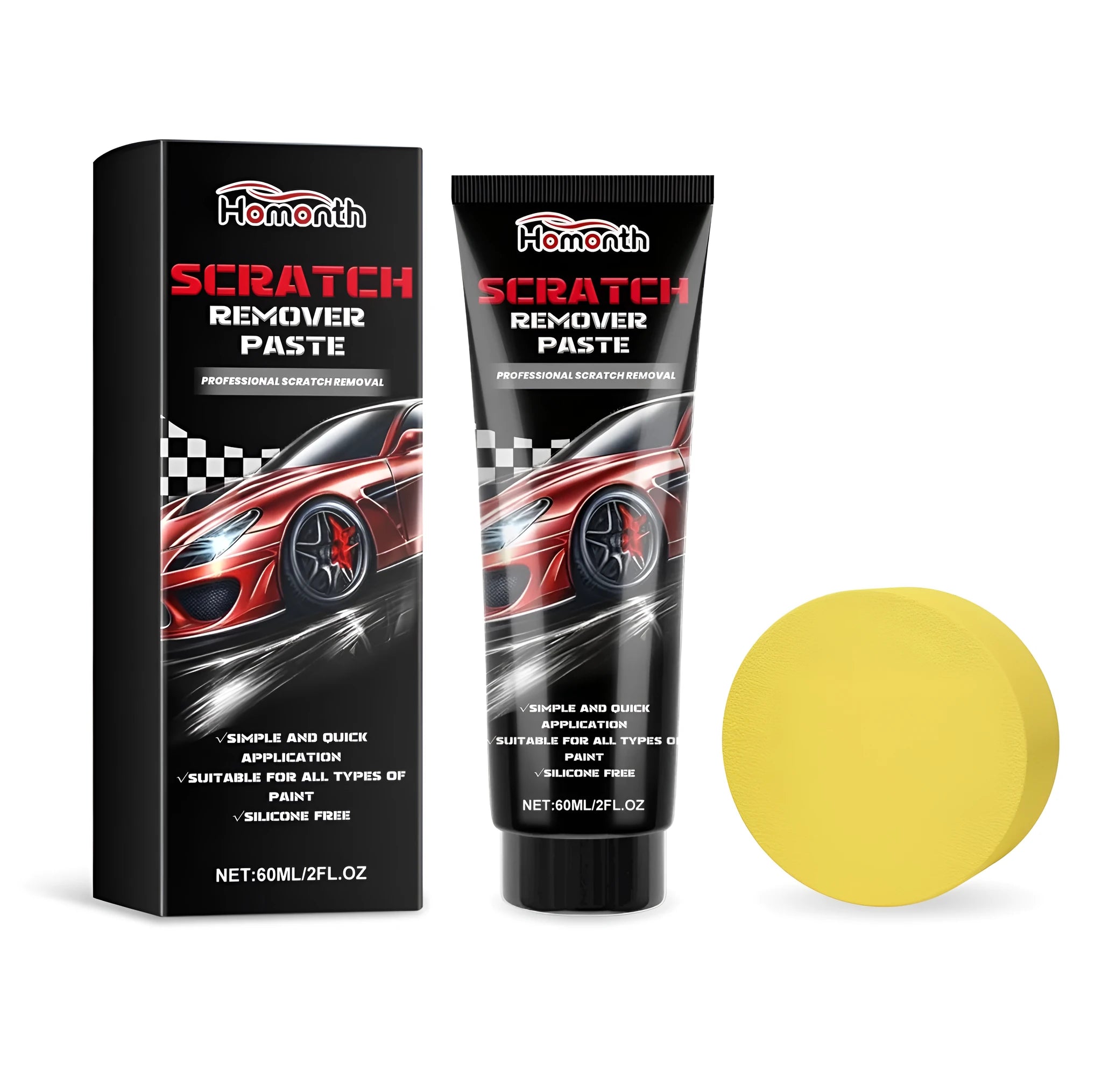 Scratch removal paste bottle with cleaning sponge for car paint repair