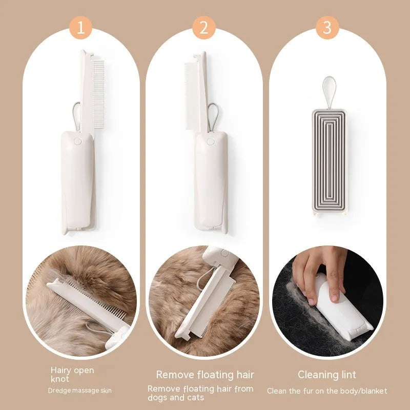 ABS plastic pet grooming brush for cats and dogs with hair removal, knot opening, and massage functions