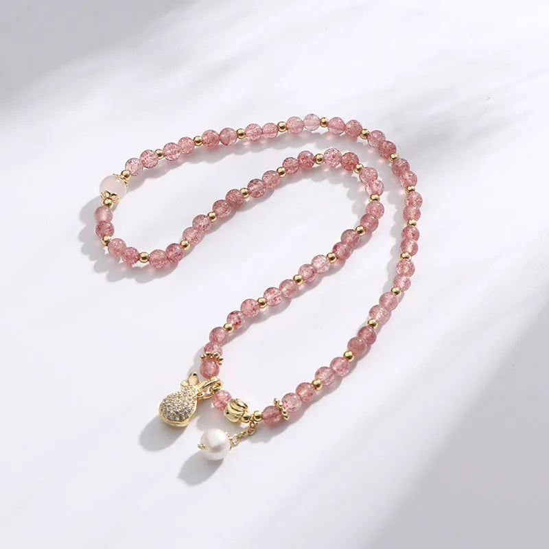 Strawberry quartz geometric crystal bracelet for women with wallet-style design