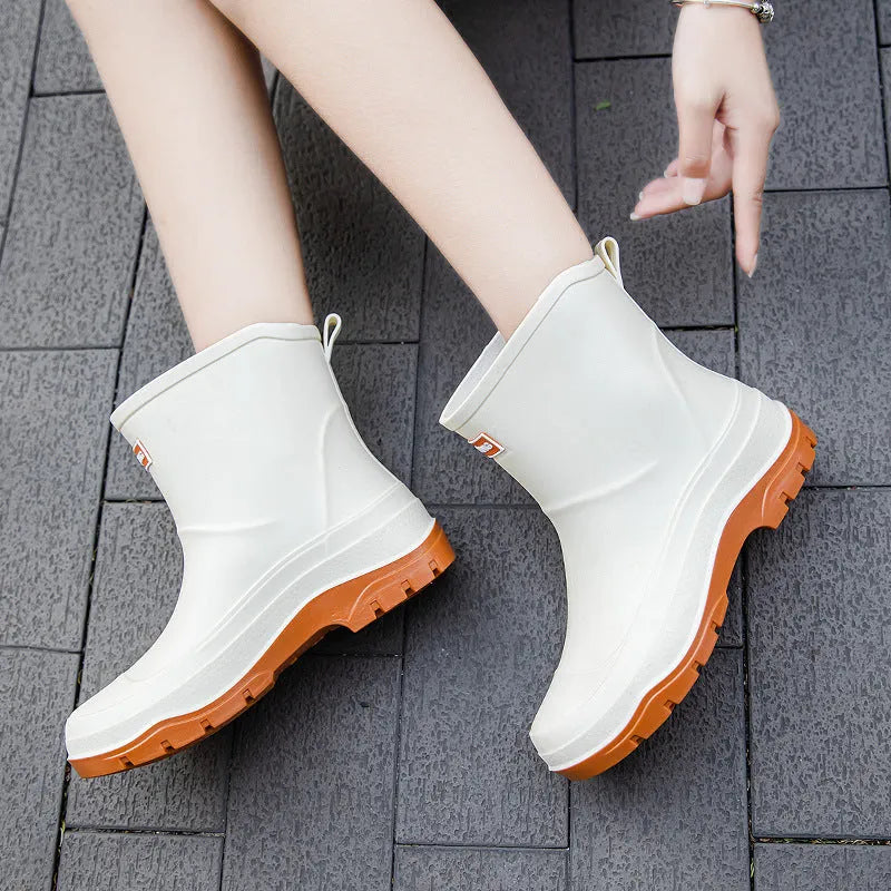 Women's waterproof rubber ankle boots with non-slip soles in multiple colour options