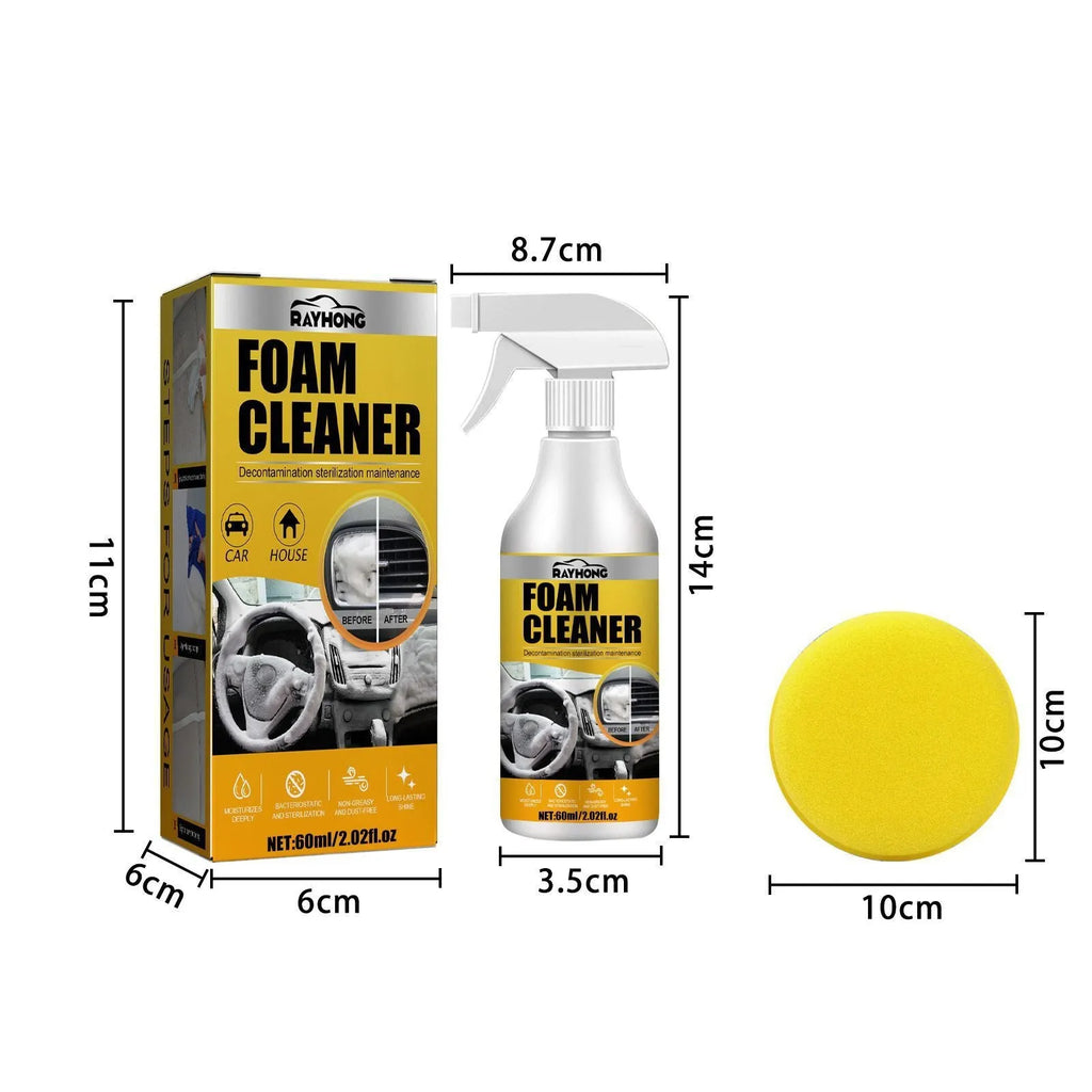 Car interior wash-free foamed cleaner with sponge applicator for fabric and upholstery cleaning