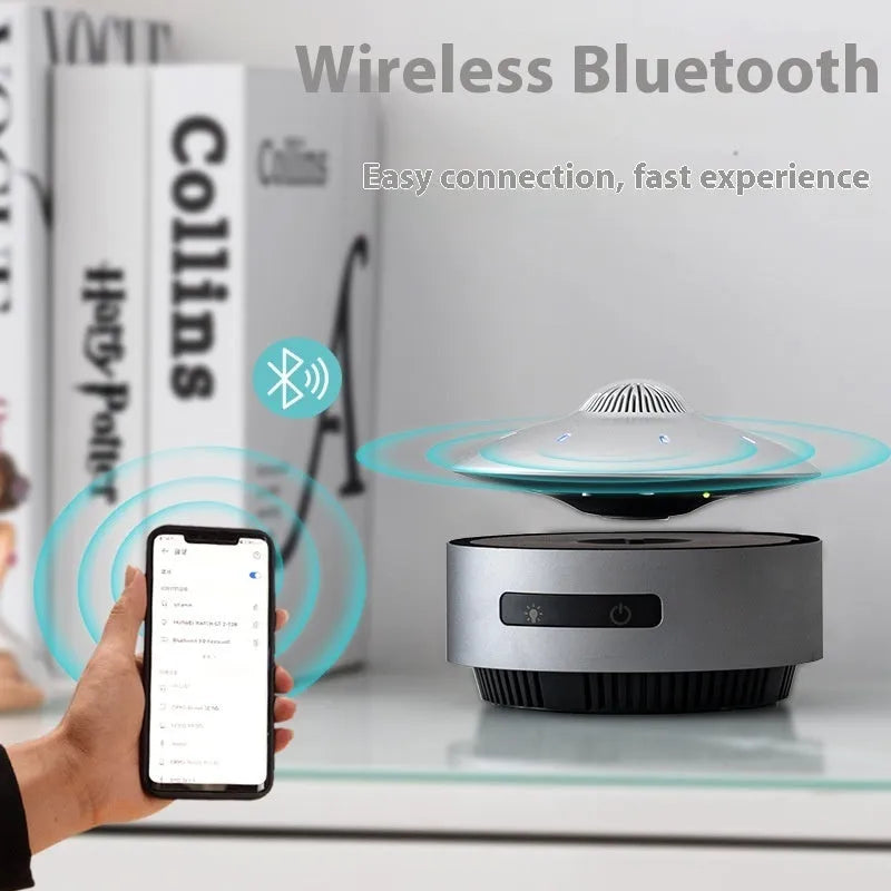 Automatic lifting magnetic levitation Bluetooth speaker in automatic lifting audio colour.