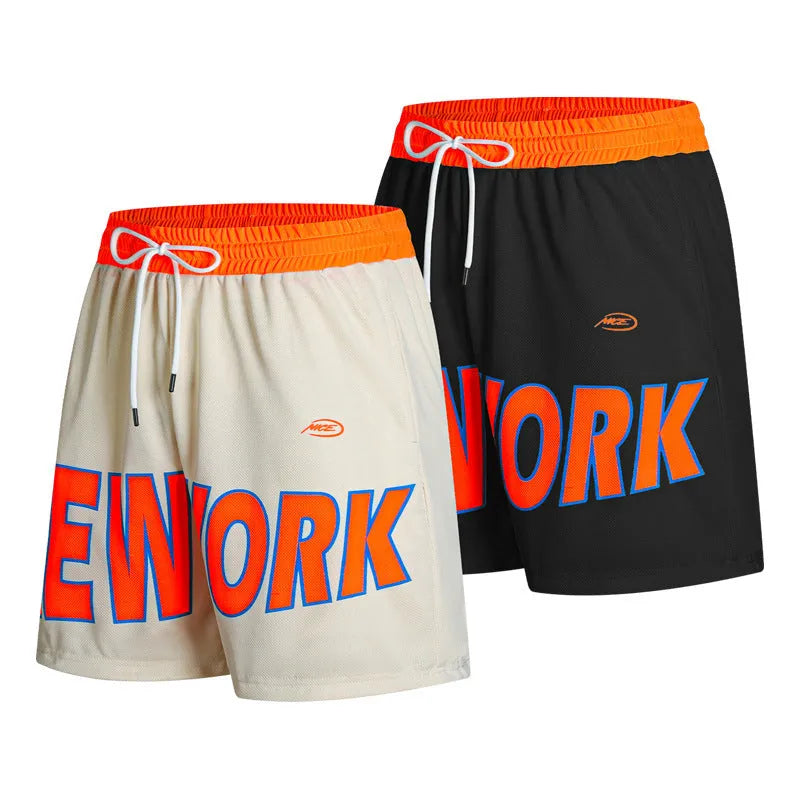 Men's Korean style casual shorts with printed lettered design in straight cut