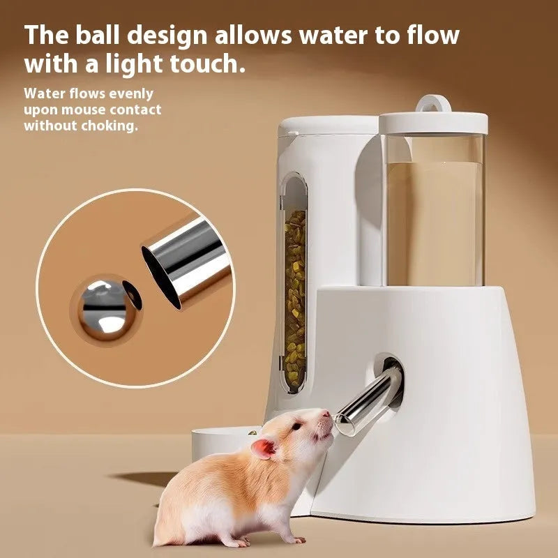 White hamster automatic drinking water feeder with food basin for cage mounting