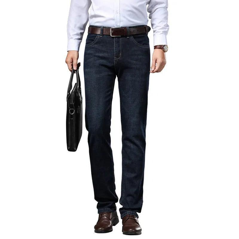 Men's high elasticity stretch jeans in loose plus size business casual fit with straight leg