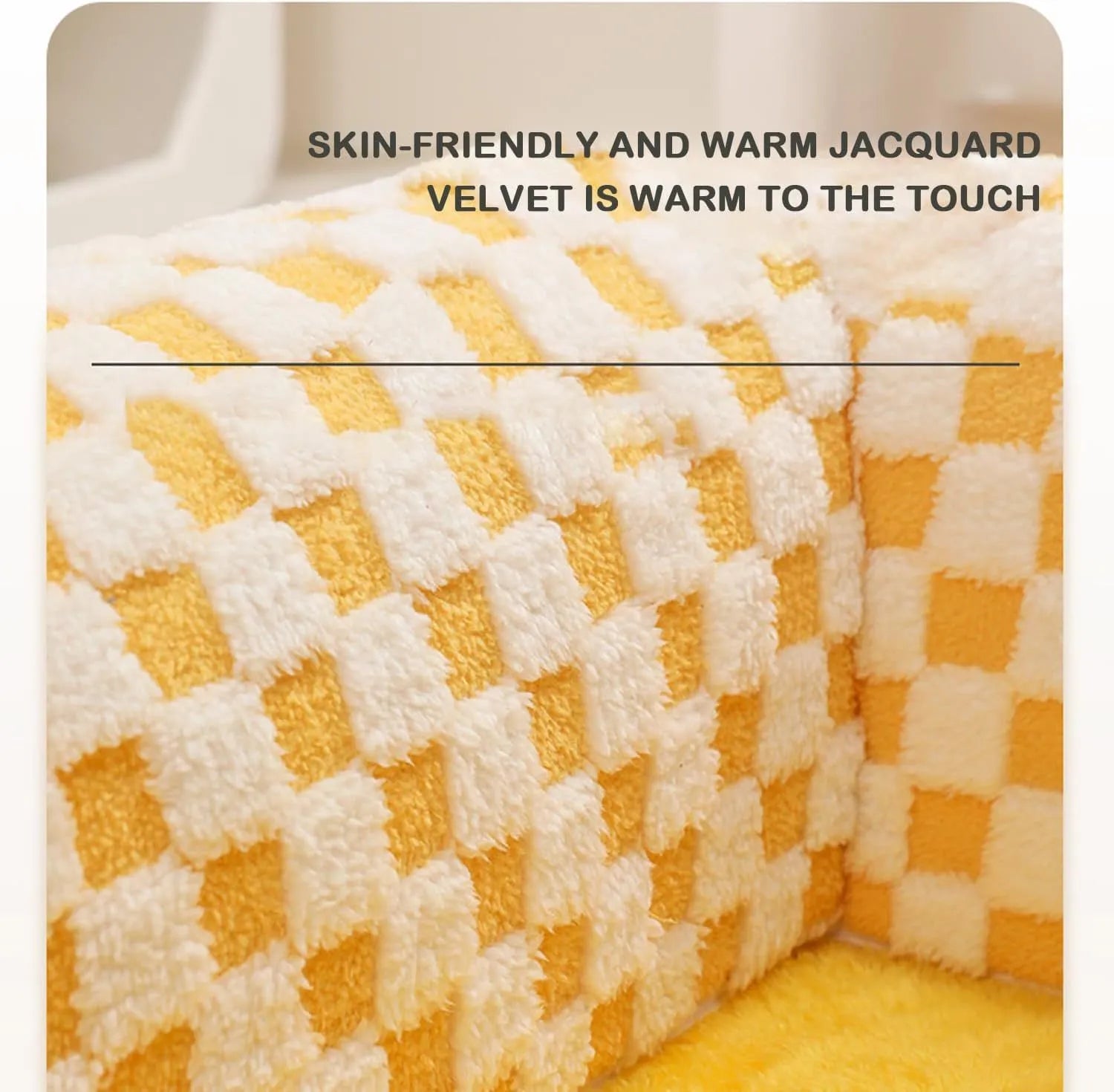 Fan-shaped plush pet bed with tunnel in coffee or yellow, sizes 60cm or 80cm, anti-slip base