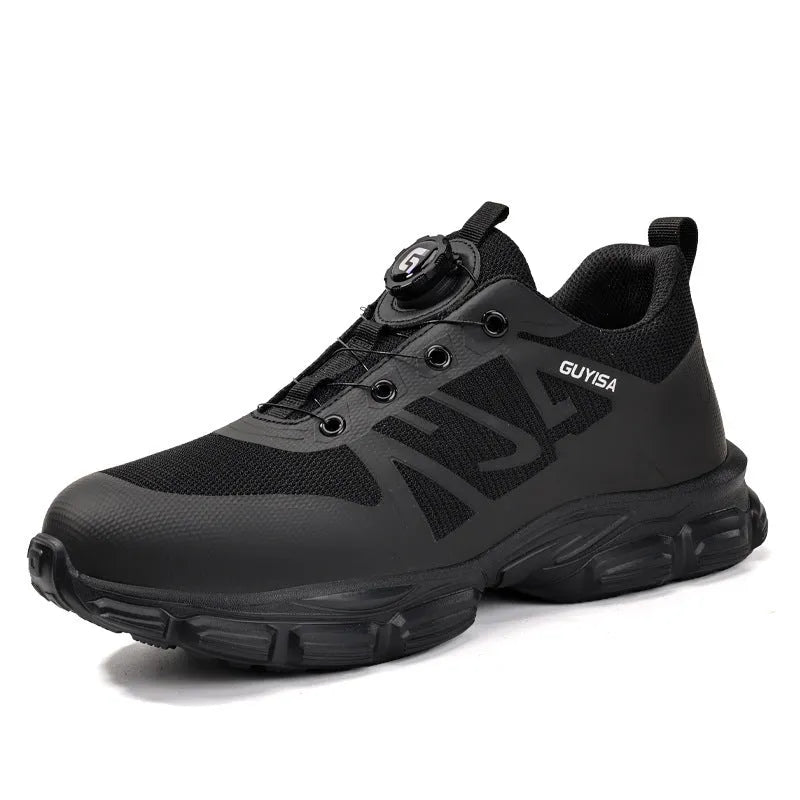 Lightweight safety shoes with steel toe cap and flyknit upper in colour LB3117BK