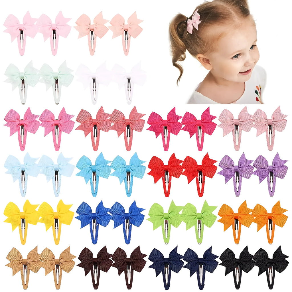 40 piece set of multicoloured grosgrain ribbon snap hair bow clips for baby girls and toddlers