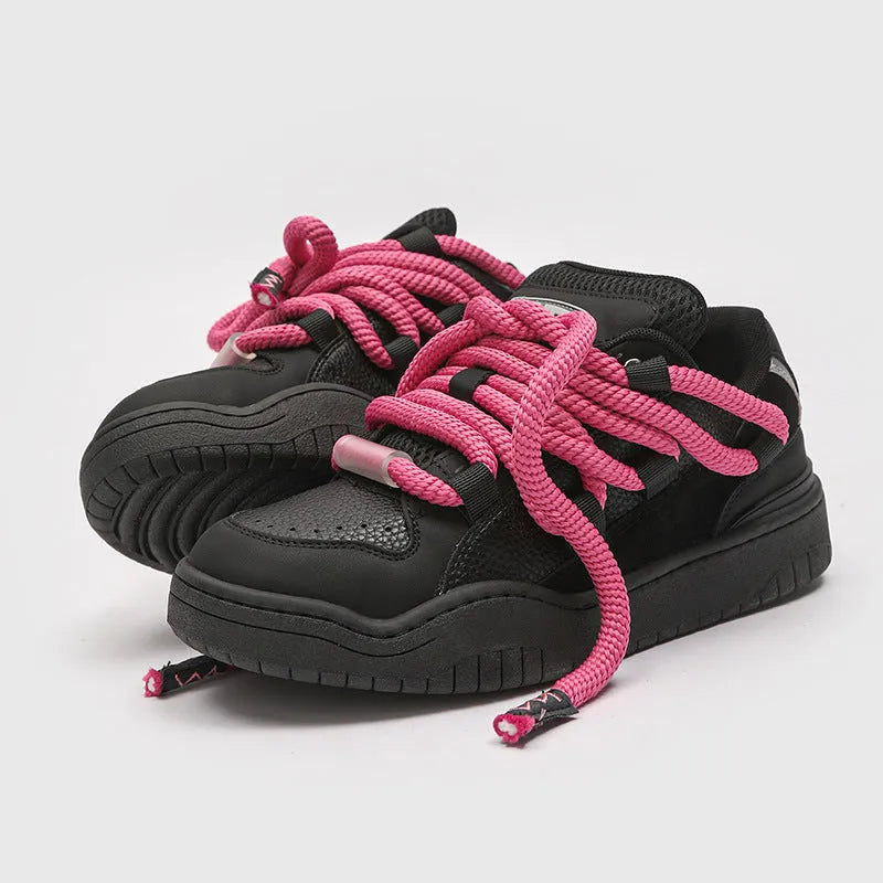 Thick bottom casual shoes in denim blue with round toe and front lace-up, showing mesh lining and rubber sole