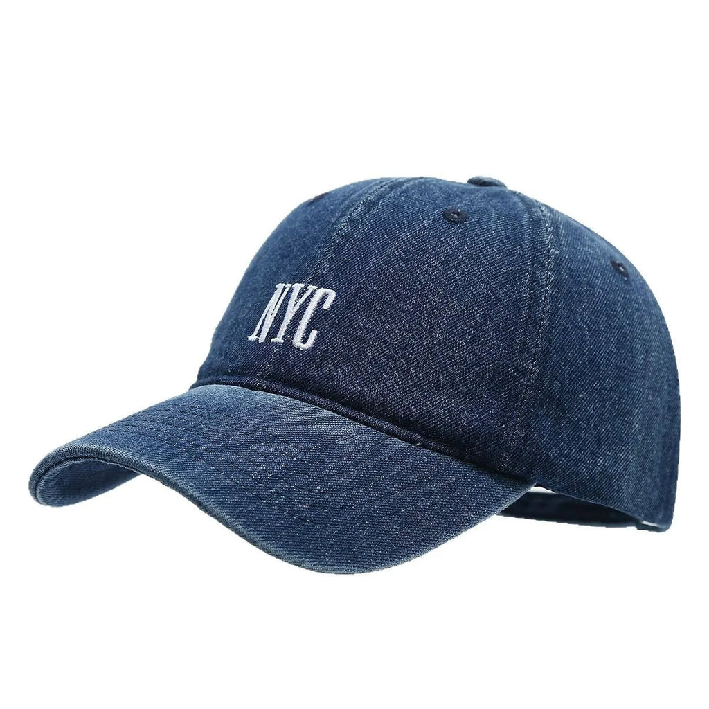 Denim baseball cap with alphabet letters in adjustable black, dark blue or light blue