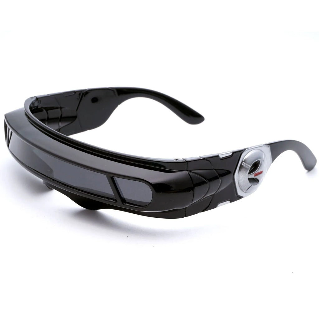 Polarised sports sunglasses with black frame and blue mercury lenses, full rim PC construction