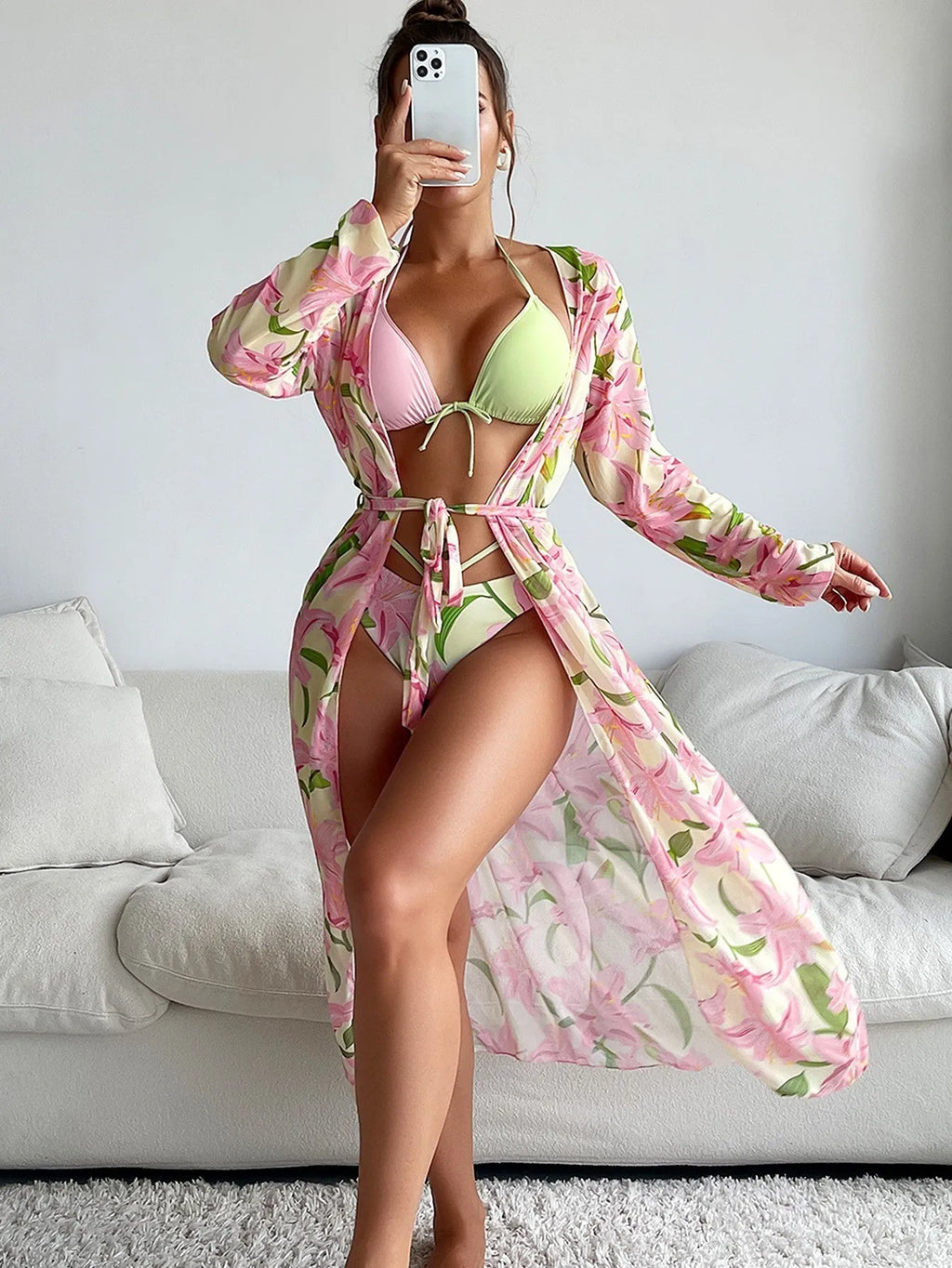 Women's printed bikini swimsuit in quick-drying polyester fabric, sizes S to XL