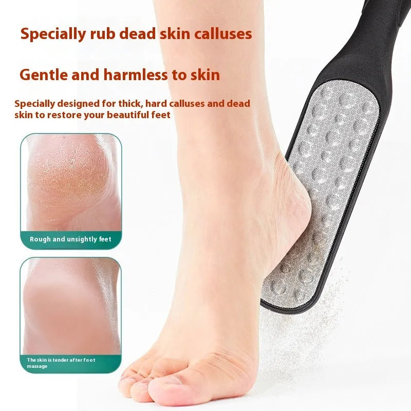 Stainless steel foot grinder with double-sided sandpaper surfaces for foot callus removal
