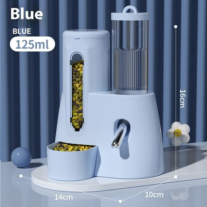 White hamster automatic drinking water feeder with food basin for cage mounting