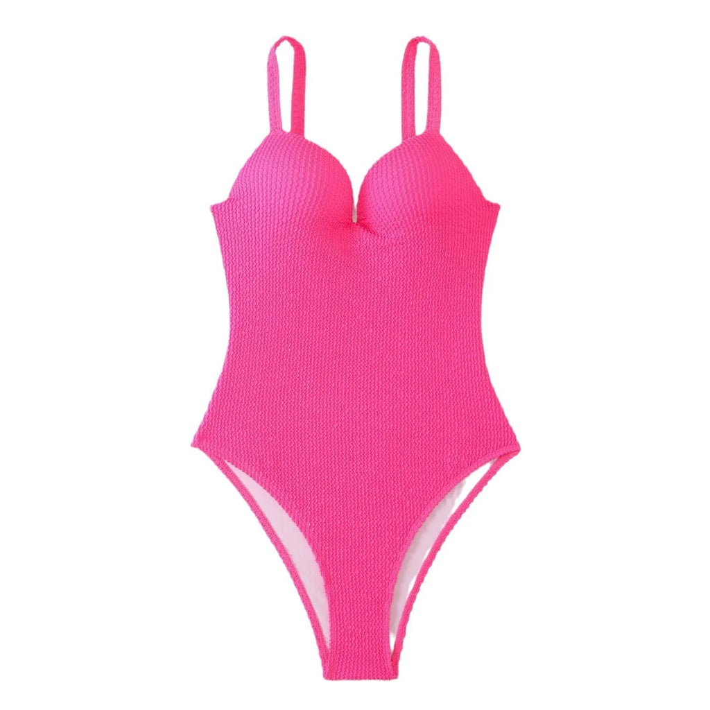 Women's one-piece swimsuit with sunken stripe pattern in black, sizes S to XL, for swimming and wading
