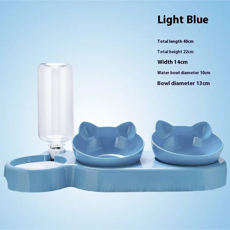 Three-bowl automatic pet drinking feeder with food basins and cervical spine support