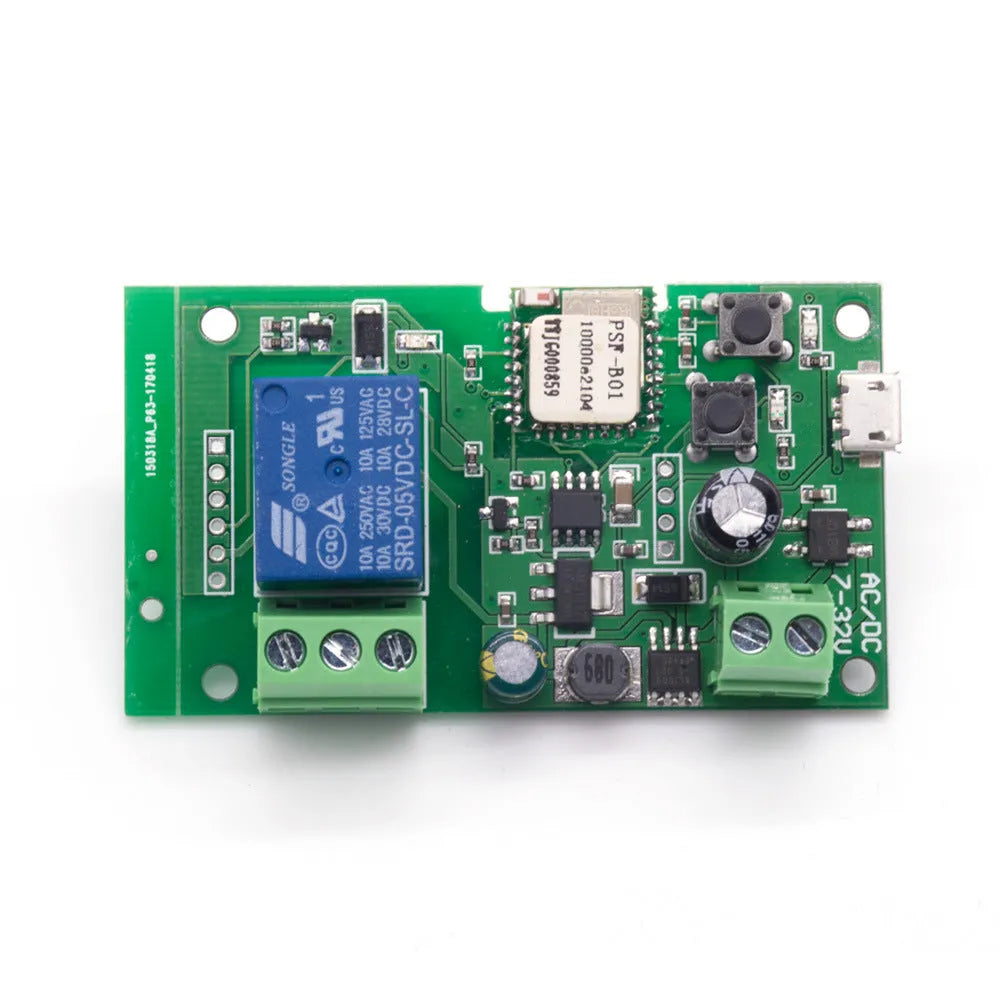 1 way relay module with self-locking interlock remote control showing USB port and compact design