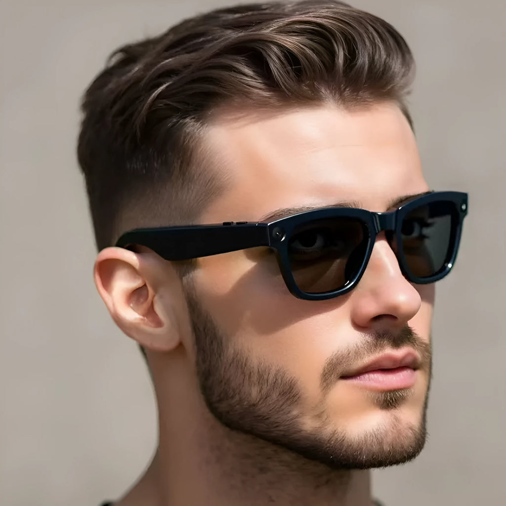 AI translation video glasses with head-mounted design featuring HD camera for real-time language interpretation