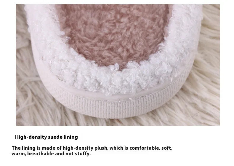 White fluffy cartoon slippers with a plush upper and a non-slip rubber sole.