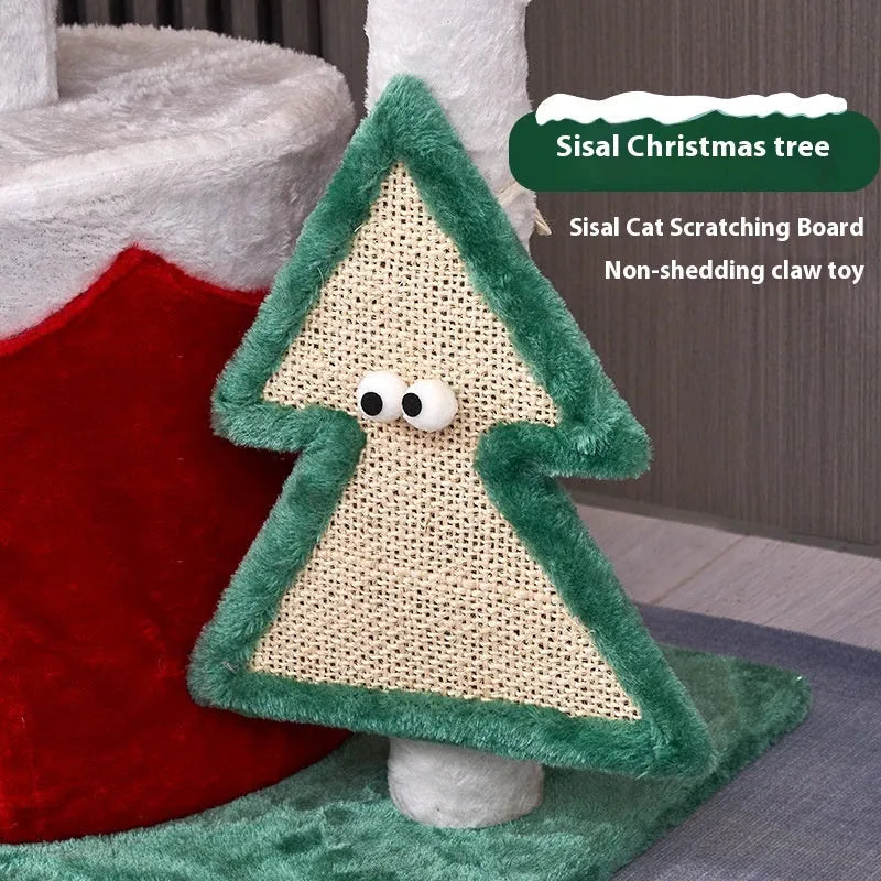 Density plate cat scratch post integrated with play toy in Christmas colour matching pattern