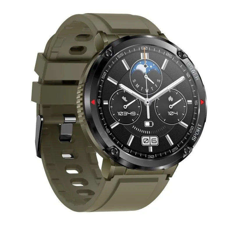 T30 Smart Watch with 52mm IPS touchscreen in black colour, showing Bluetooth calling and health monitoring functions