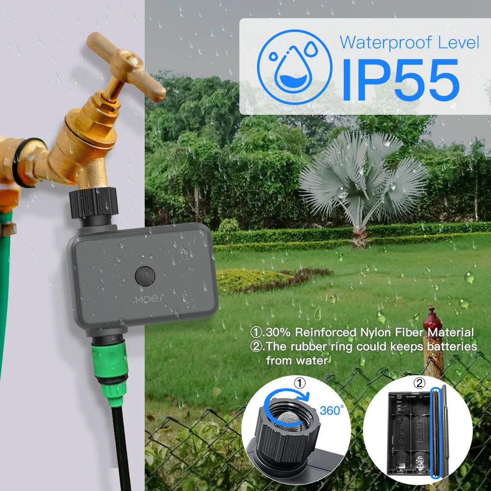 Bluetooth garden irrigation timer with app control and reinforced nylon connectors