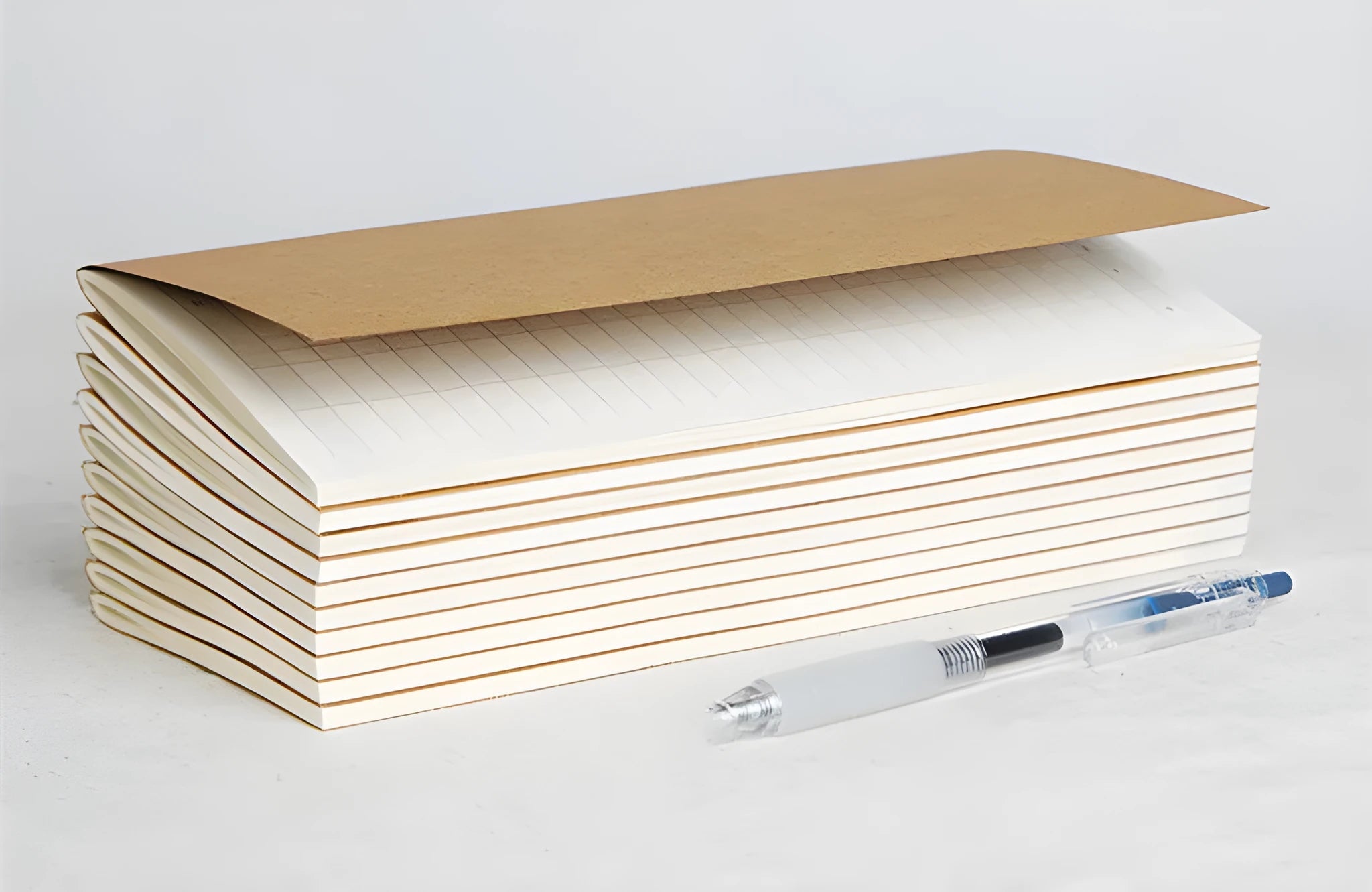 Cowhide diary refill inner core showing 11x21cm size and saddle stitch binding