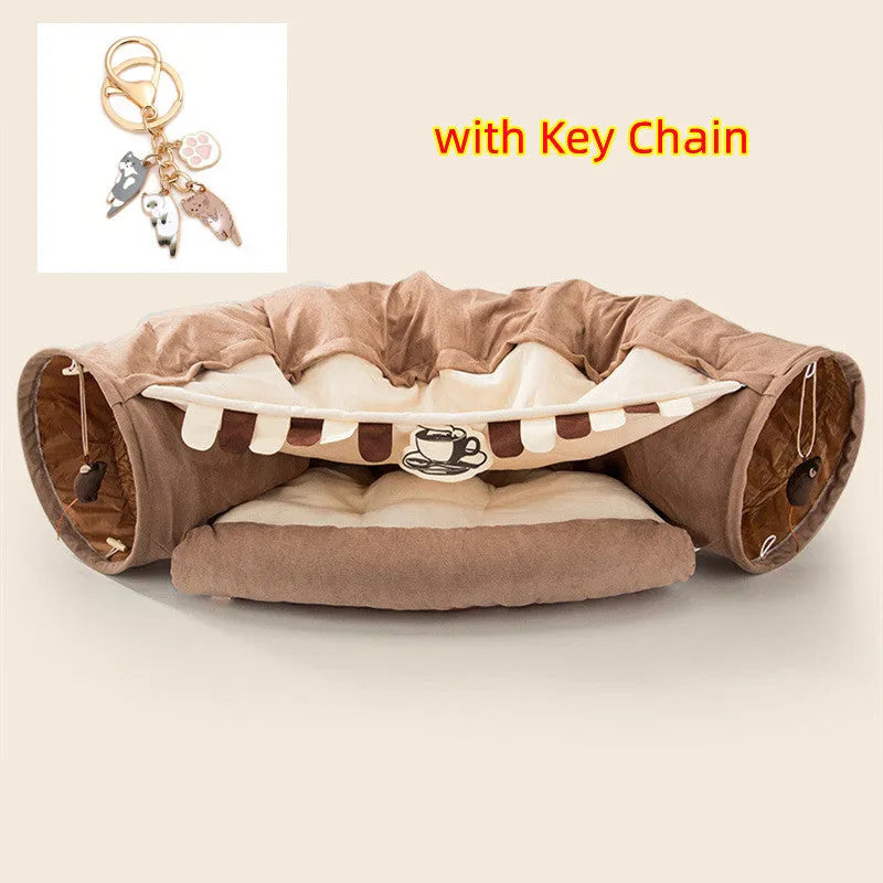 Collapsible cloth cat tunnel in bar colour with dimensions 45cm by 50cm by 22cm