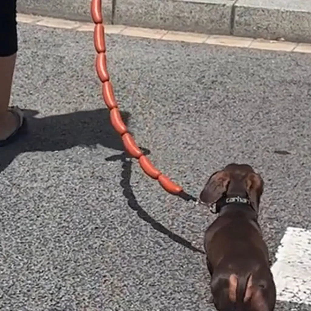 Brown pet hand rope toy with sausage segments, total length 108cm, for cats and dogs.