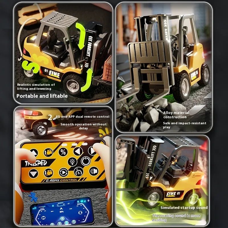 1:64 scale alloy forklift with Bluetooth connectivity, four accessories, three obstacles, remote controller