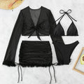 Black long sleeve bikini top and briefs set for women's swimming sports