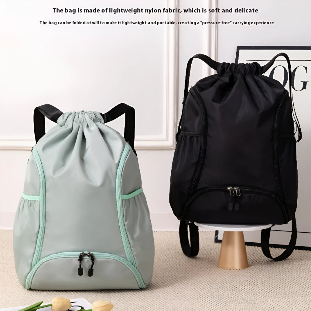 Cube style drawstring sports backpack in black, gray, green, mint green, or pink colour options