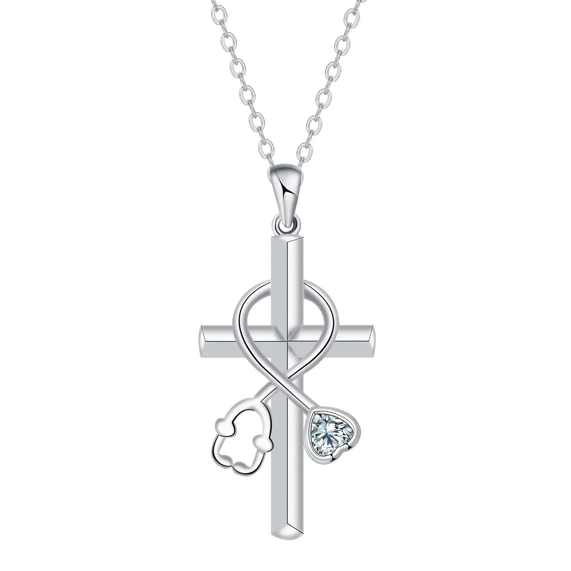 Original design copper stethoscope pendant necklace with a cross chain for women.