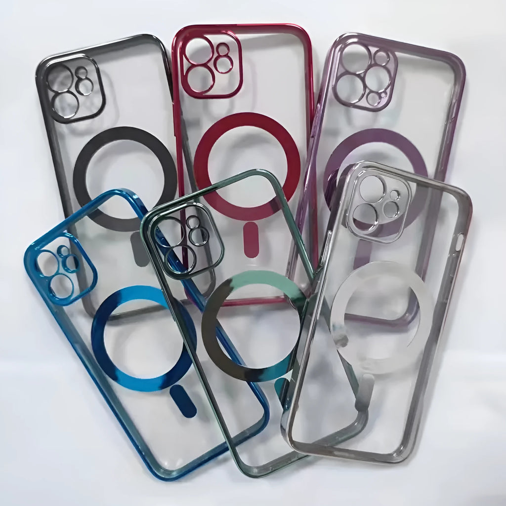 Electroplated silicone protective back cover for magnetic phone case in multiple colours for iPhone 11-13.