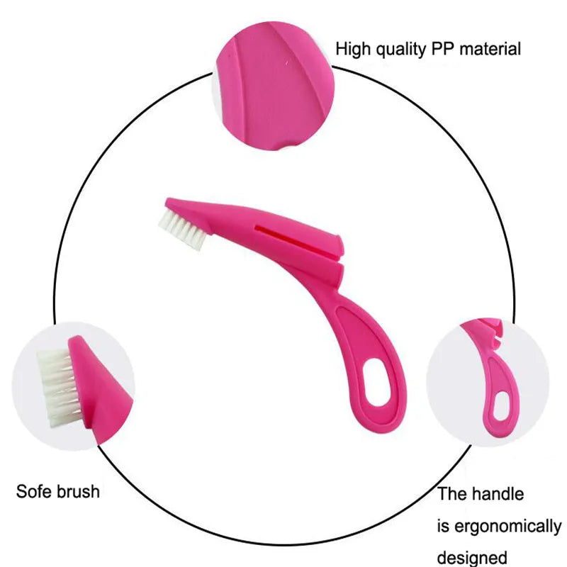 Pet finger toothbrush with soft silicone bristles and finger-sleeve design, red and white colors, for dog and cat dental cleaning