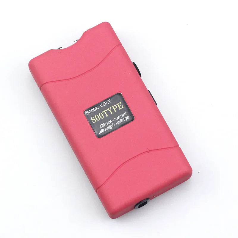 Purple women's self-defence multifunction flashlight keyring on a keyring with other colour options shown.
