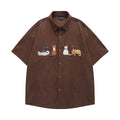 Cartoon embroidery loose couple shirt in polyester available in apricot, brown and black colours