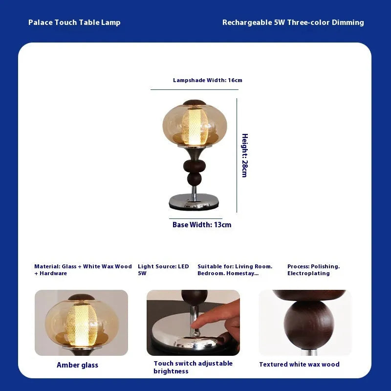 Zhonggu solid wood palace table lamp with touch switch, USB power, and variable light in retro style