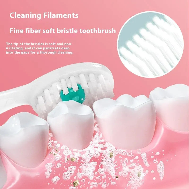 Box of disposable bead toothbrushes in mint, peach, plum green tea, and mixed flavours.