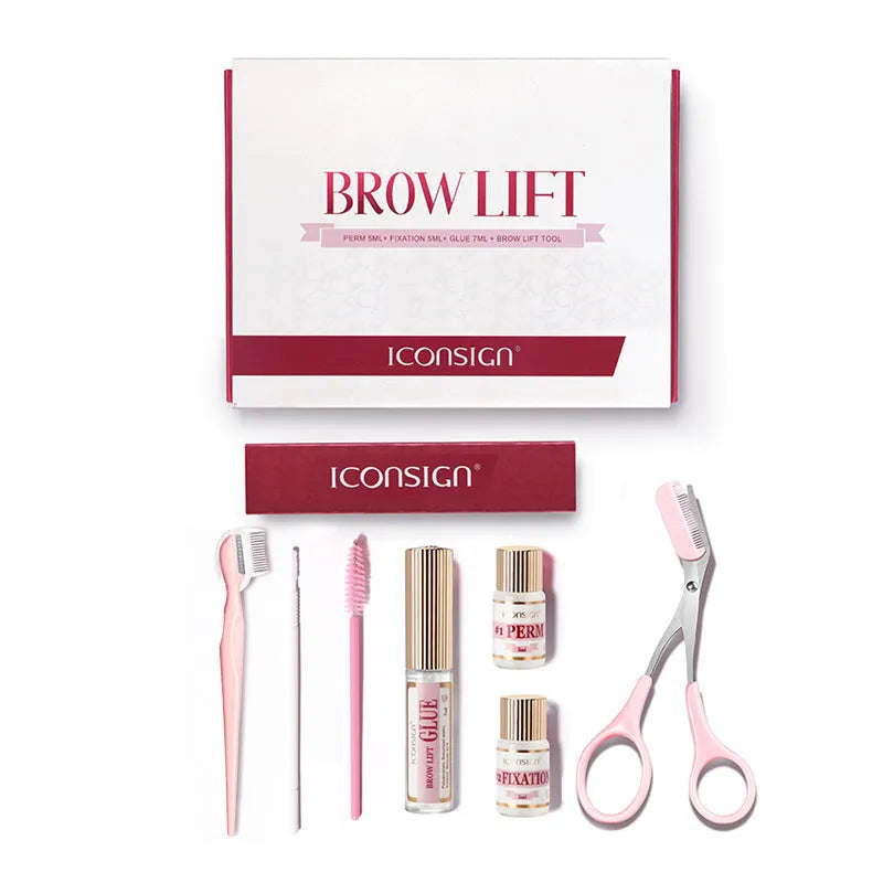 Pink eyebrow quick ironing set with complete perm kit in suit packaging for home brow styling