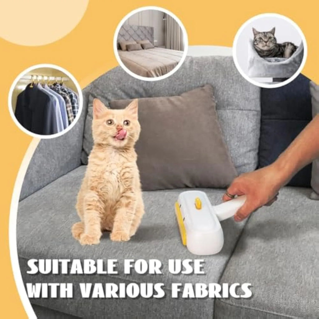 Portable pet hair remover with yellow duck design, reusable for cleaning fur from surfaces