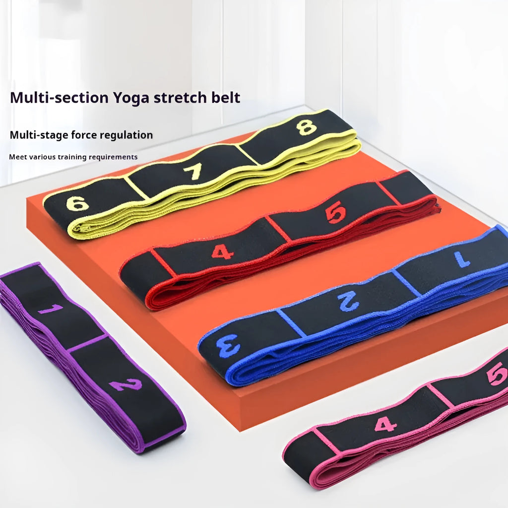 Yoga multi-section stretch strap in polyester cotton latex yarn with eight stretch sections