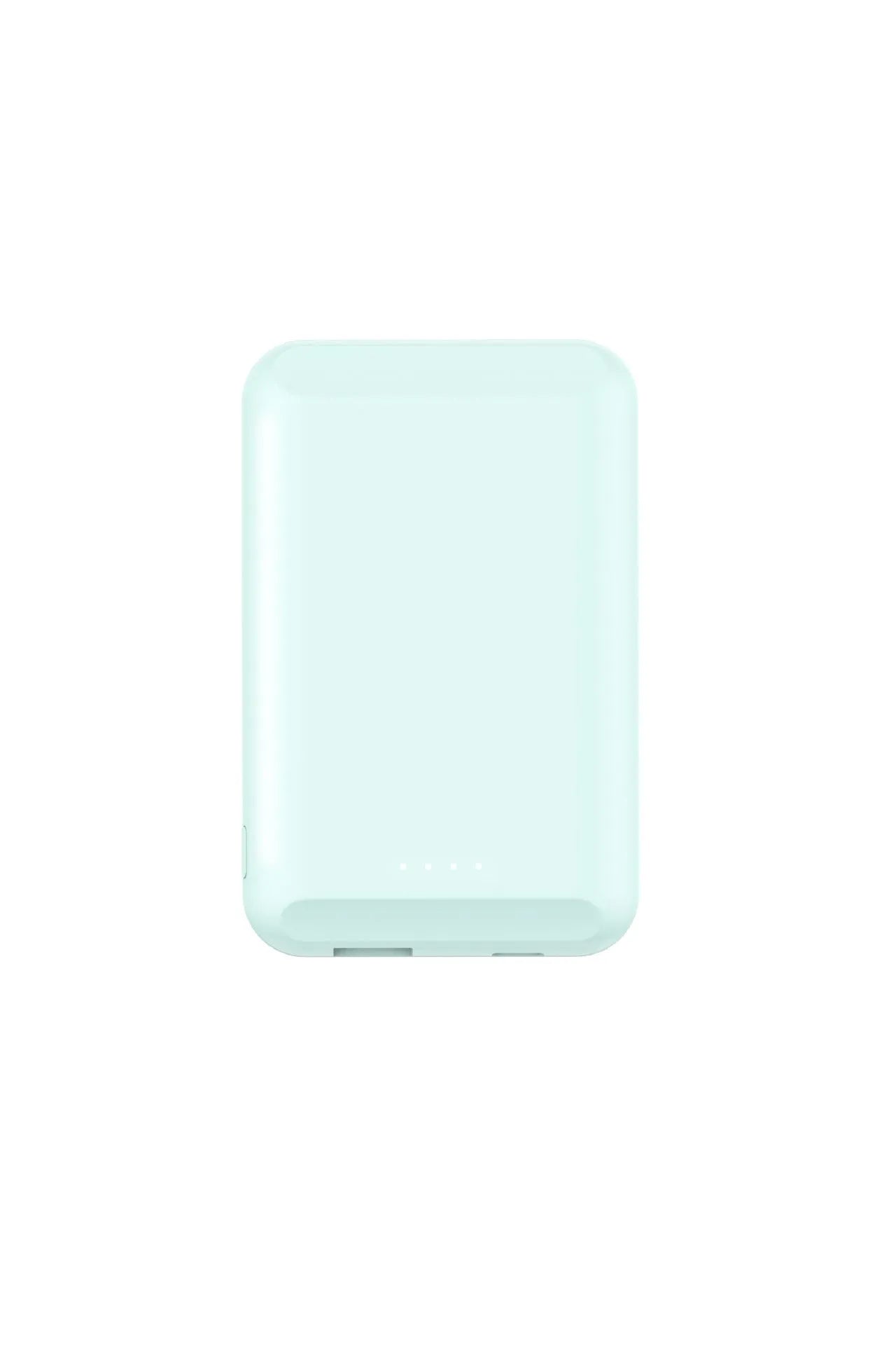 Magnetic wireless power bank measuring 85x55mm with 5000mAh capacity in multiple colour options