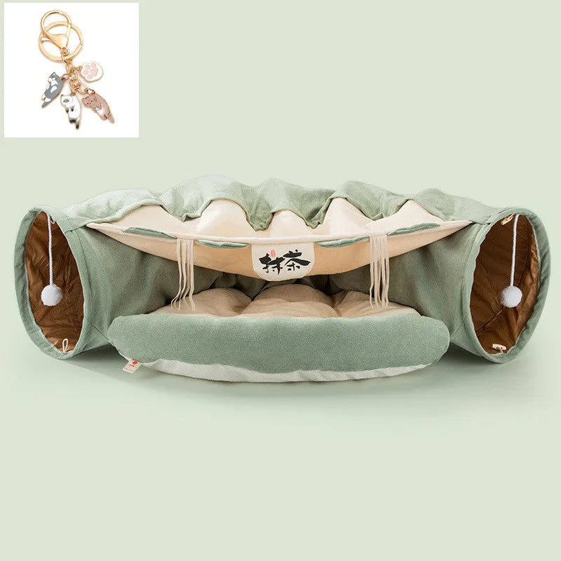 Collapsible cloth cat tunnel in bar colour with dimensions 45cm by 50cm by 22cm