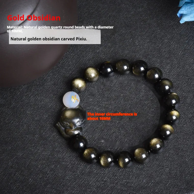 Natural obsidian zodiac bracelet with 10mm beads in gold, silver, or pure stone styles