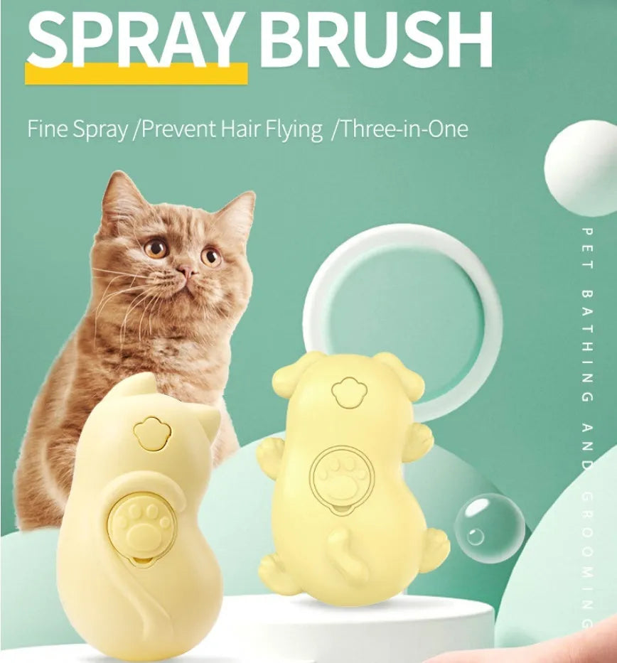 Yellow electric spray pet grooming brush for cats and dogs with massage bristles