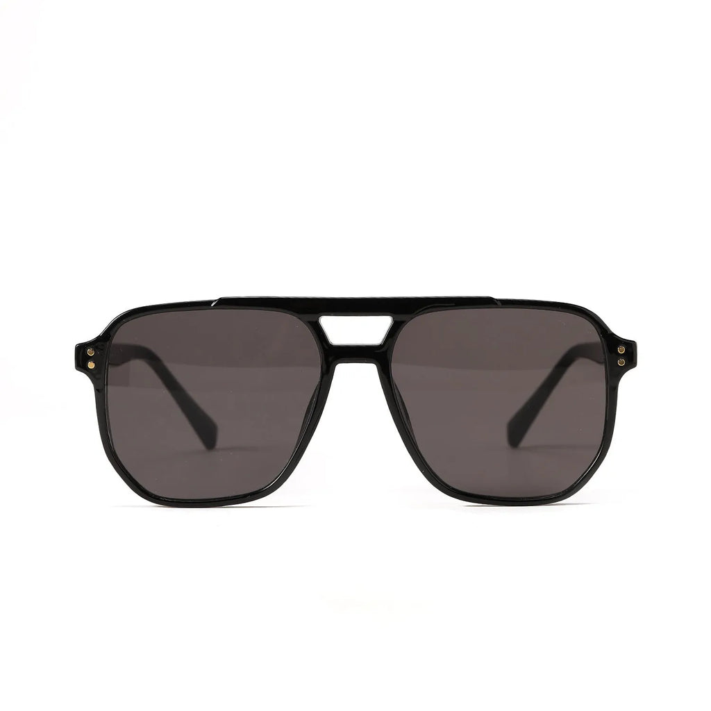 Square double beam fashion sunglasses for women in black frame with pink lens, showing UV400 protection.